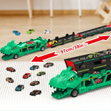Laden Sie das Bild in den Galerie-Viewer, Foldable Ejection Dinosaur Toy Truck with 6 Alloy Race Cars Green
