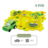 Laden Sie das Bild in den Galerie-Viewer, DIY Jigsaw Puzzle wtih Automatic Track Car Scene Toy for 3-7 Year Old Child Dinosaur / 5 PCS