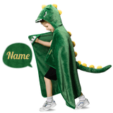 Laden Sie das Bild in den Galerie-Viewer, Name Personalized Dinosaur Ultra Plush Fleece Hooded Throw Blanket Cosplay Costume for Kids Blanket