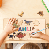 Laden Sie das Bild in den Galerie-Viewer, Personalized Name Alphabet Wooden Puzzle Dinosaur Number Jigsaw Gift Toy