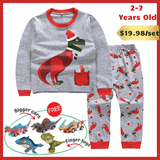 Laden Sie das Bild in den Galerie-Viewer, 2-7 Years Old Kids Dinosaur Pajamas Set Christmas Theme Printed Soft Sleepwear Holiday Pjs Christmas Set(Gray) / 2T