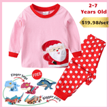 Laden Sie das Bild in den Galerie-Viewer, 2-7 Years Old Kids Dinosaur Pajamas Set Christmas Theme Printed Soft Sleepwear Holiday Pjs Christmas Set(Pink) / 2T