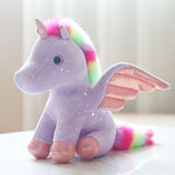 Laden Sie das Bild in den Galerie-Viewer, Rainbow Unicorn Plush Stuffed Animal with Glitter Wings Colorful Tail Glassy Eyes Gift for Kids Friends Purple
