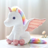 Laden Sie das Bild in den Galerie-Viewer, Rainbow Unicorn Plush Stuffed Animal with Glitter Wings Colorful Tail Glassy Eyes Gift for Kids Friends White