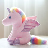 Laden Sie das Bild in den Galerie-Viewer, Rainbow Unicorn Plush Stuffed Animal with Glitter Wings Colorful Tail Glassy Eyes Gift for Kids Friends Pink