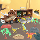 Laden Sie das Bild in den Galerie-Viewer, Dinosaur Toy Triceratops Truck with Pull Back Cars and Figures Storage Carrier Truck 13 Pcs Brown