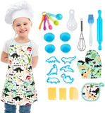 Laden Sie das Bild in den Galerie-Viewer, Real Cooking Baking Set for Kids with Dinosaur Apron Chef Costume Kitchen Role Playing Green