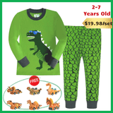 Laden Sie das Bild in den Galerie-Viewer, 2-7 Years Old Kids Dinosaur Pajamas Set Christmas Theme Printed Soft Sleepwear Holiday Pjs Green Set / 2T