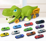 Laden Sie das Bild in den Galerie-Viewer, Dinosaur Devouring Truck with 12 Alloy Cars TRex Inertial Car Toy Gift for Kids 1 Pc