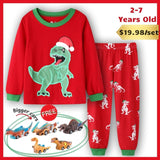 Laden Sie das Bild in den Galerie-Viewer, 2-7 Years Old Kids Dinosaur Pajamas Set Christmas Theme Printed Soft Sleepwear Holiday Pjs Christmas Set(Red) / 2T