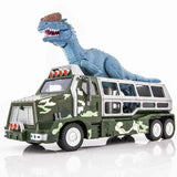 Laden Sie das Bild in den Galerie-Viewer, Dinosaur Capture Storage Carrier Alloy Metal Truck Vehicle Car Toy Set with Light and Sound Deep Green / Dilophosaurus