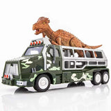 Laden Sie das Bild in den Galerie-Viewer, Dinosaur Capture Storage Carrier Alloy Metal Truck Vehicle Car Toy Set with Light and Sound Deep Green / Pachycephalosaurus