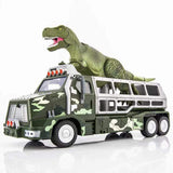 Laden Sie das Bild in den Galerie-Viewer, Dinosaur Capture Storage Carrier Alloy Metal Truck Vehicle Car Toy Set with Light and Sound Deep Green / T-Rex