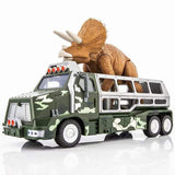Laden Sie das Bild in den Galerie-Viewer, Dinosaur Capture Storage Carrier Alloy Metal Truck Vehicle Car Toy Set with Light and Sound Deep Green / Triceratops