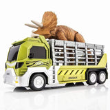 Laden Sie das Bild in den Galerie-Viewer, Dinosaur Capture Storage Carrier Alloy Metal Truck Vehicle Car Toy Set with Light and Sound Light Green / Triceratops
