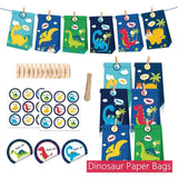 Laden Sie das Bild in den Galerie-Viewer, Dinosaur Paper Gift Bag with Sticker for Kraft Paper Christmas Gift Bags for Goodie Cookie Candy 12 paper bags+18 stickers+12 little clips+1 rope