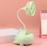 Laden Sie das Bild in den Galerie-Viewer, Dinosaur Small Fan with Phone Holder Pen Holder Portable Rechargeable USB Mini Desk Oscillating Fan Green