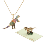 Laden Sie das Bild in den Galerie-Viewer, T-Rex Micro-inlaid Color Zirconium Dinosaur Pendant Necklace Gift for Women Girls T-Rex+Gift Card