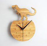 Laden Sie das Bild in den Galerie-Viewer, Wood Wall Clock Dinosaur T Rex Triceratops Quartz Clock Decoration for Kids Room Round Wood T Rex