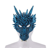 Laden Sie das Bild in den Galerie-Viewer, 3D PU Dinosaur Dragon Mask Halloween Party Props Costumes Decoration Blue