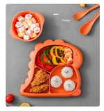 Laden Sie das Bild in den Galerie-Viewer, Kids Cartoon Dinosaur Divided Plate Set with Bowl Spoon Fork Microwave Safe BPA Free Orange