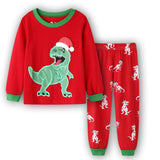 Laden Sie das Bild in den Galerie-Viewer, Kids Dinosaur Pajamas Set Christmas Theme Printed Soft Sleepwear Holiday Pjs A / 2T