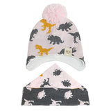 Load image into Gallery viewer, 3 Months to 8 Years Kids Knitted Dinosaur Hat Scarf Set Fleece Lining with Pompom Pink / 3-18M