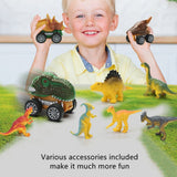 Laden Sie das Bild in den Galerie-Viewer, Dinosaur Toy Truck with Pull Back Cars and Figure Flashing Light and Music Carrier Truck